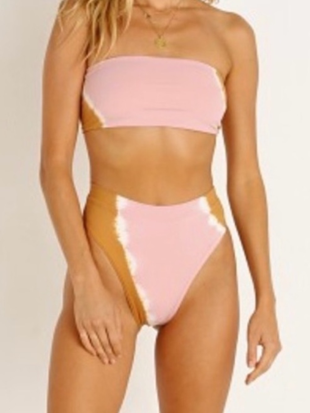 l*space Pink and Mustard Tie-Dye Bikini Set